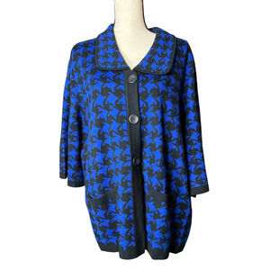 Designers Original Sweater Jacket in Blue and Black Houndstooth Size 2X